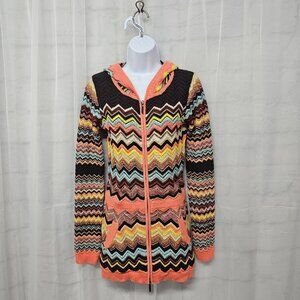 Missoni Target Cardigan Zip Retro Chevron Hooded Orange Brown XL